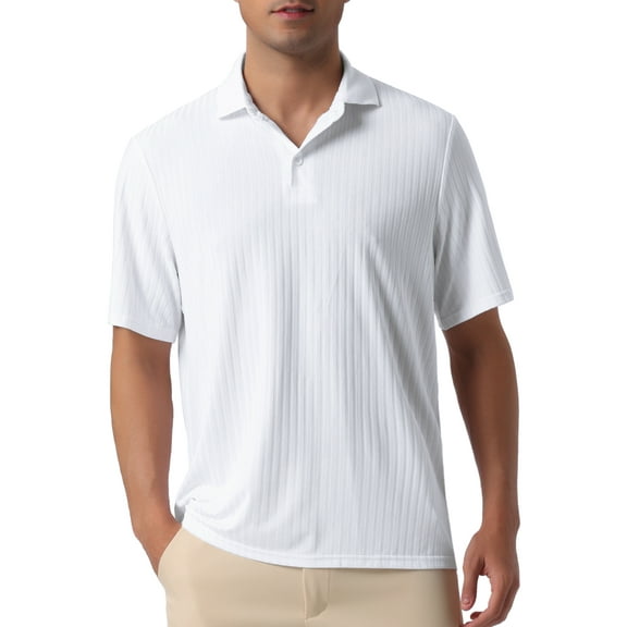 INSPIRE CHIC Mens Summer Casual Short Sleeve Solid Color Texture Knit Polo Shirts S White
