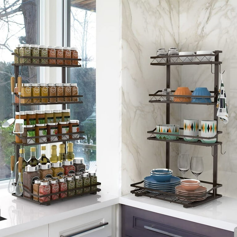 IFELS Spice Rack Organizer for Cabinet, 4 Tier Seasoning Organizer,  Expandable Shelf,Step Storage Holder, Kitchen Cabinet Countertop,with  Protection