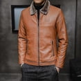 thumbnail image 2 of Nueva chaqueta gruesa de cuero para hombre, chaqueta de invierno y otoño para hombre, abrigo cálido a prueba de viento con cuello de piel sintética a la moda, ropa masculina, 2 of 4