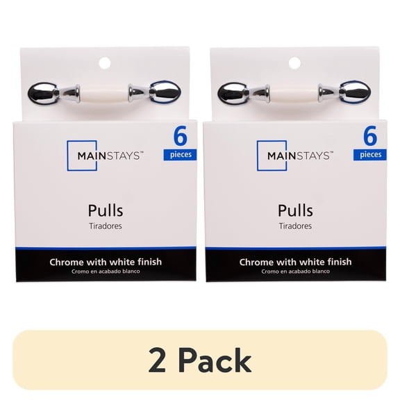 (2 pack) Mainstays 3" (76mm) Center-to-Center Classic Cabinet Pull, Chrome and White, 6 Pack