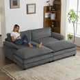 thumbnail image 2 of Zimtown 90“ Sofa Bed Couch with Pillow Arms and Double Layer Cushions, Corduroy Loveseat Sofa with Removable Ottoman for Living Room, Gray, 2 of 10