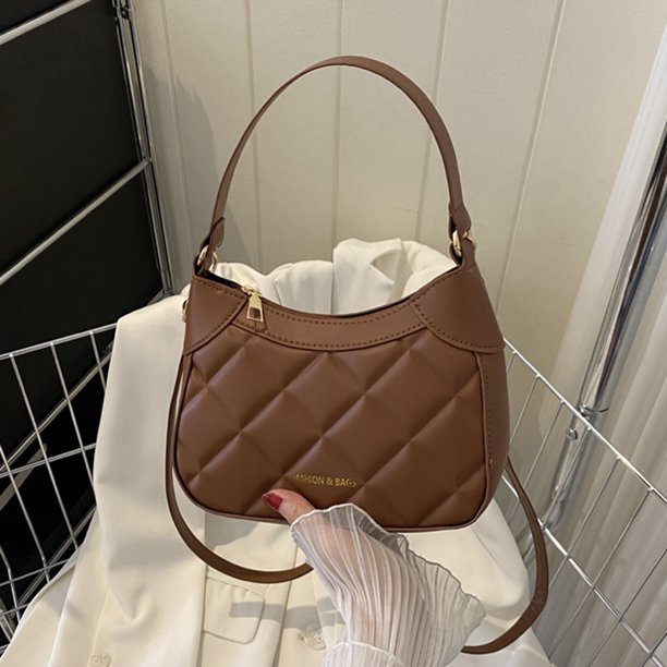 Bolsos cruzados de cuero de PU con correas dobles Bolsos de mano Hobo para mujer (marrón)