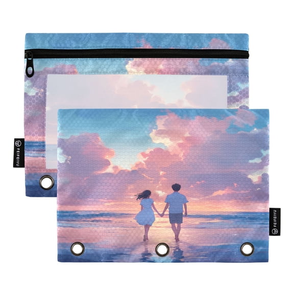 2 Pack Flip Folders with Clear PVC Window Binder Pouches 3-Ring Binder Organizer for Office & Home Man and Woman Holding Hands