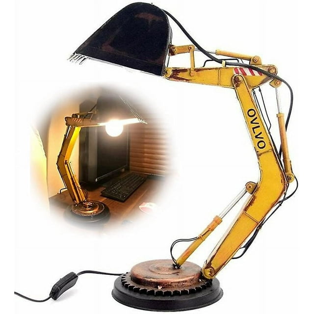 ORUYROP Industrial Design Excavator Desk Lamp, Creative Excavator Robotic Arm Table Lamp, Unique Movable Digger Night Light for Kids, LED Excavator Model Night lamp for Boys Bedroom Bedside D