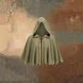 thumbnail image 4 of OOOUM Unisex Short Hooded Cape Crinkle Woven Textured Cloak Front Leather Lace-Up Closure Jagged Pointed Hem Loose Open Front Poncho Army Green One Size, 4 of 4