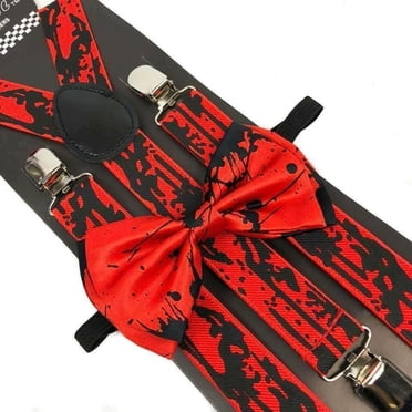 ORSKY Men's Suspenders & Bow Tie Set - Y-Back Elastic Suspenders With Royal Blue Bow Tie