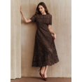 thumbnail image 3 of Coffee Brown Lace Sheath Dress With Short Sleeve And Ruffled Neckline, 3 of 30