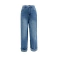 thumbnail image 4 of 26" Inseam Womens Cuffed Jeans High Waisted Boyfriend Straight Leg Denim Pants Light Blue M, 4 of 6