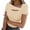 Beige, variant on Dressy Tops for Women Solid Color Hollow Out Basic Tees Short Sleeve T-Shirts Casual Tunic Blouses for Workout Khaki S