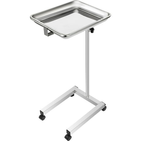 VEVORbrand Lab Cart Stainless Steel Mayo Tray Stand 18x14 inch Trolley Mayo Stand Adjustable Height 32-51 inch Instrument Tray w/Removable Tray & 4 Omnidirectional Wheels for Home Equipment