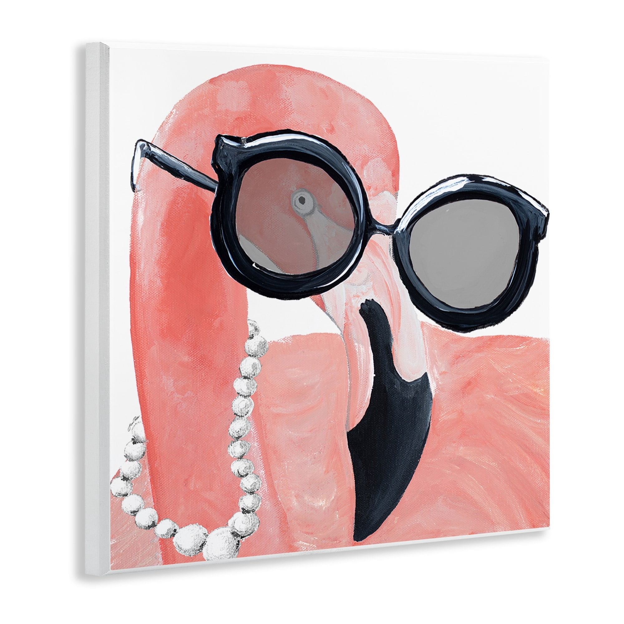 Stupell Industries Glam Fashion Pink Flamingo Sunglasses Pearls Bird, 12 x 12, Design by Gina Ritter