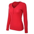 thumbnail image 5 of MixMatchy Women's Solid Long Sleeve V-Neck Half Button Down Thermal Knit Top, 5 of 6