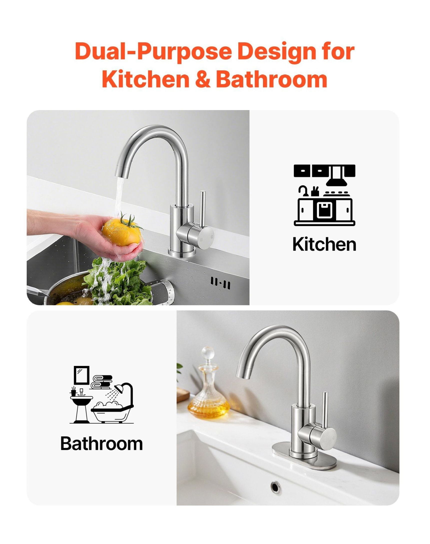 Single Handle Kitchen Faucet Brushed Nickel, 360° Rotation Sink Faucet with Aerator, 304 Stainless Steel Kitchen Water Faucet for Home, RV, Bathroom