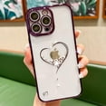 thumbnail image 2 of Bling Glitter Heart Compatible with iPhone 14 Pro Max Case, Cute Women Girls Sparkly Full Camera Protector Designed Phone Cases, Girly Golden Plating Phone Cover(Purple), 2 of 6