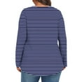 thumbnail image 4 of HomeDM Women's Plus Size Tops Long Sleeve Striped Shirts for Women Fall Round Neck Loose Fit Pullover Tops - Blue/5XL, 4 of 6