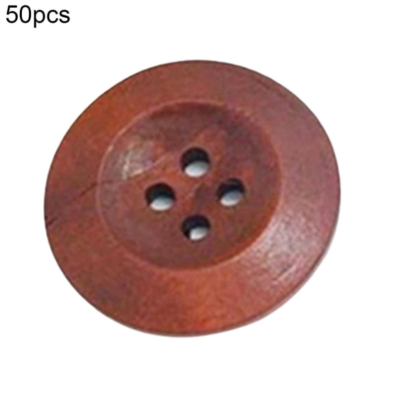 Farfi 50Pcs Button 4 Holes Non-burr Wood Decorative Wooden Buttons for Crafting (18mm)