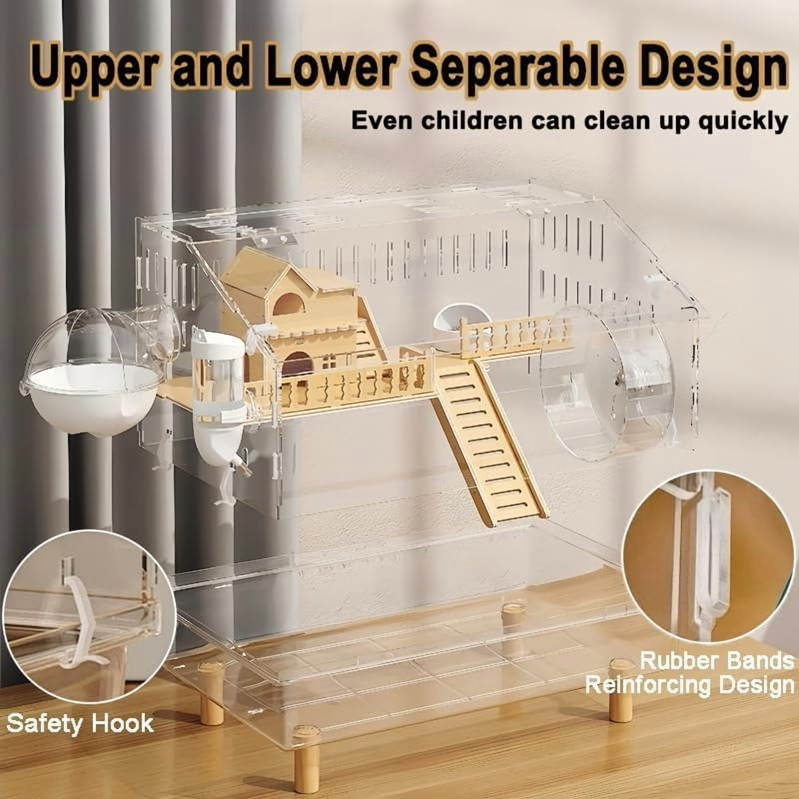 8 in 1 Acrylic Hamster Cage with All Accories2Layer Hamster House with Full Transparent Viewing Top Open Mouse Cage for Pet Mice Hamster Habitat for Dwarf Hamster Gerbils;18.5x11.8x14.6