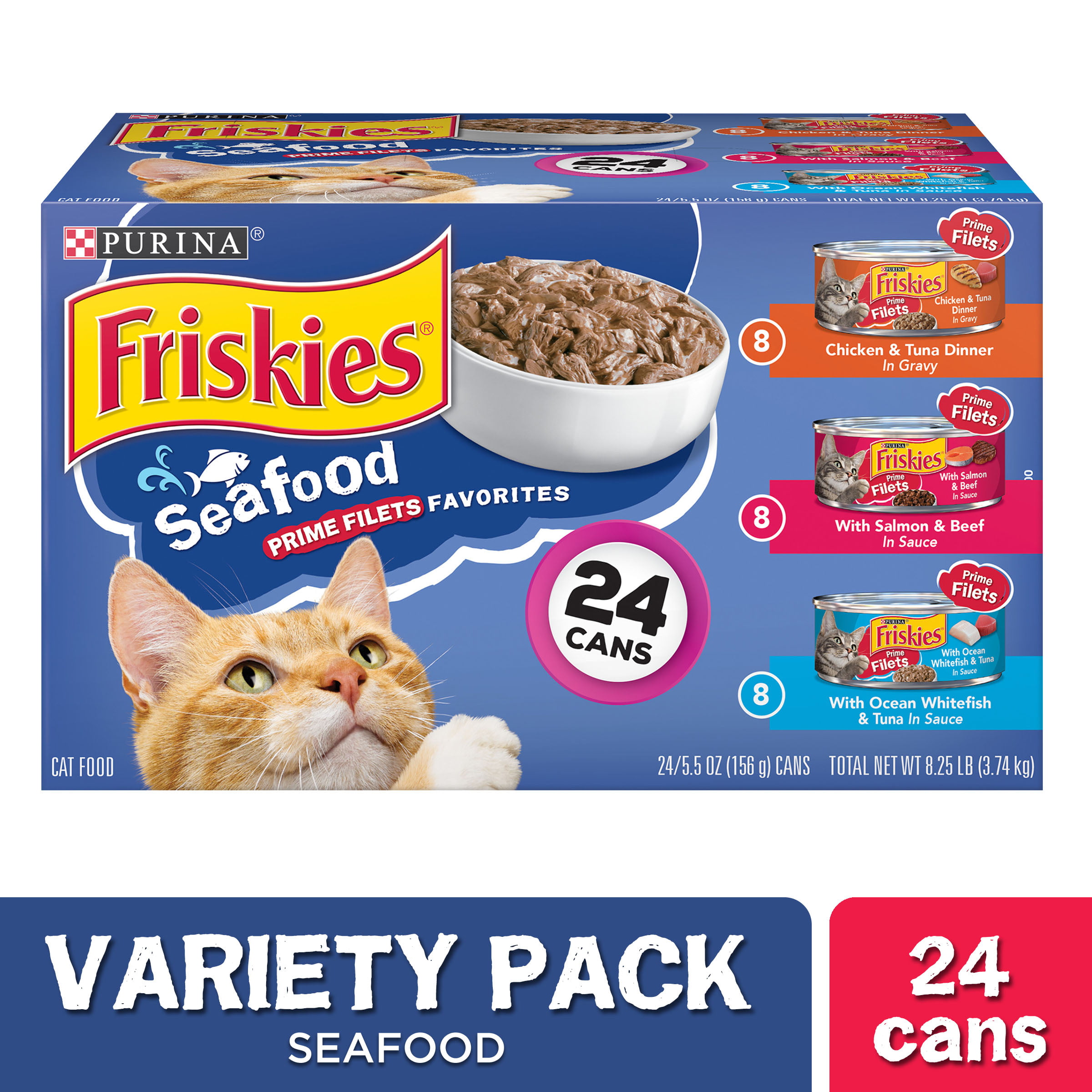 Purina Friskies Seafood Prime Filets Wet Cat Food 5.5oz/24ct Variety