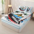 thumbnail image 2 of Castle Fairy Graffiti Miami Surf Island Zipper Full Size Comforter Sets with Fitted Sheet and 2 Pillowcases,Palm Sailboat Striped Border Art Zipper Bedding Set,Red Sky,Navy Blue Reversible,4pcs, 2 of 6