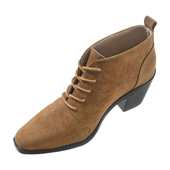 Brown Female Everyday Winter Short Boots With Round Toe And British Inspired For Casual Use