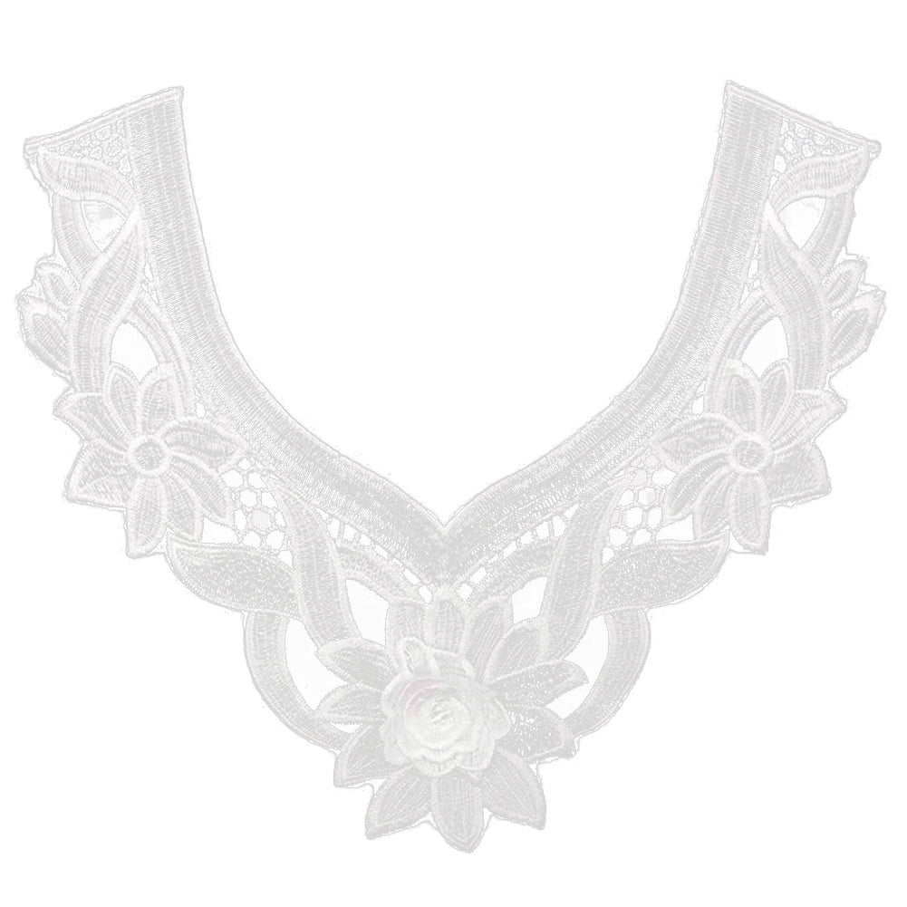 Pair Of Embroidered Hollow Neckline Collar Flower Lace Trimming Applique Sewing Trim Black