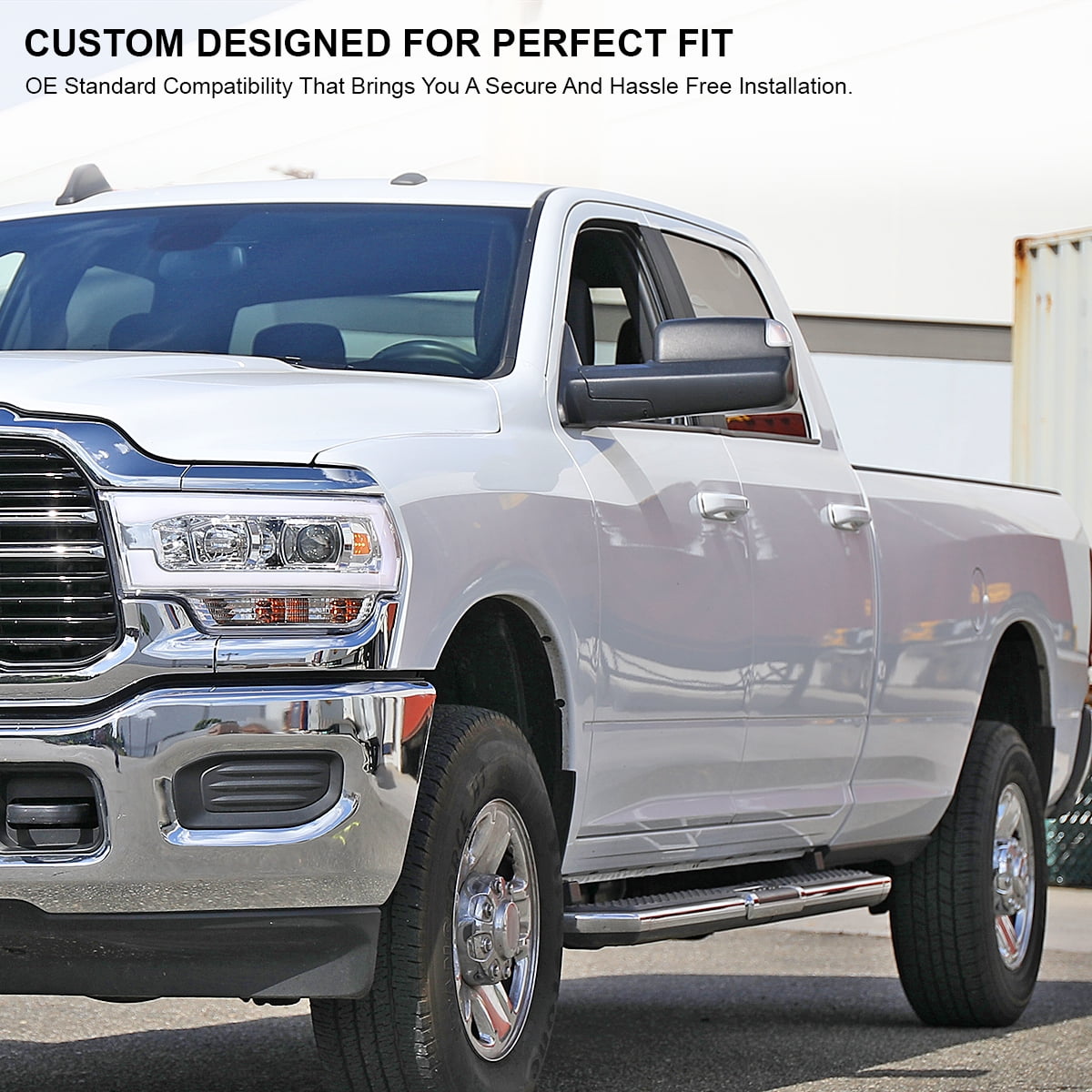 Spec-D Tuning Black Left Driver Side Power Heated Manual Fold Tow Mirror w/ Puddle Light + Blind Spot Compatible with 2019-2022 Ram 2500 3500