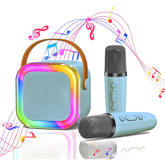 Mini Karaoke Machine for Kids, Bluetooth Speaker with 2 Wireless Mics