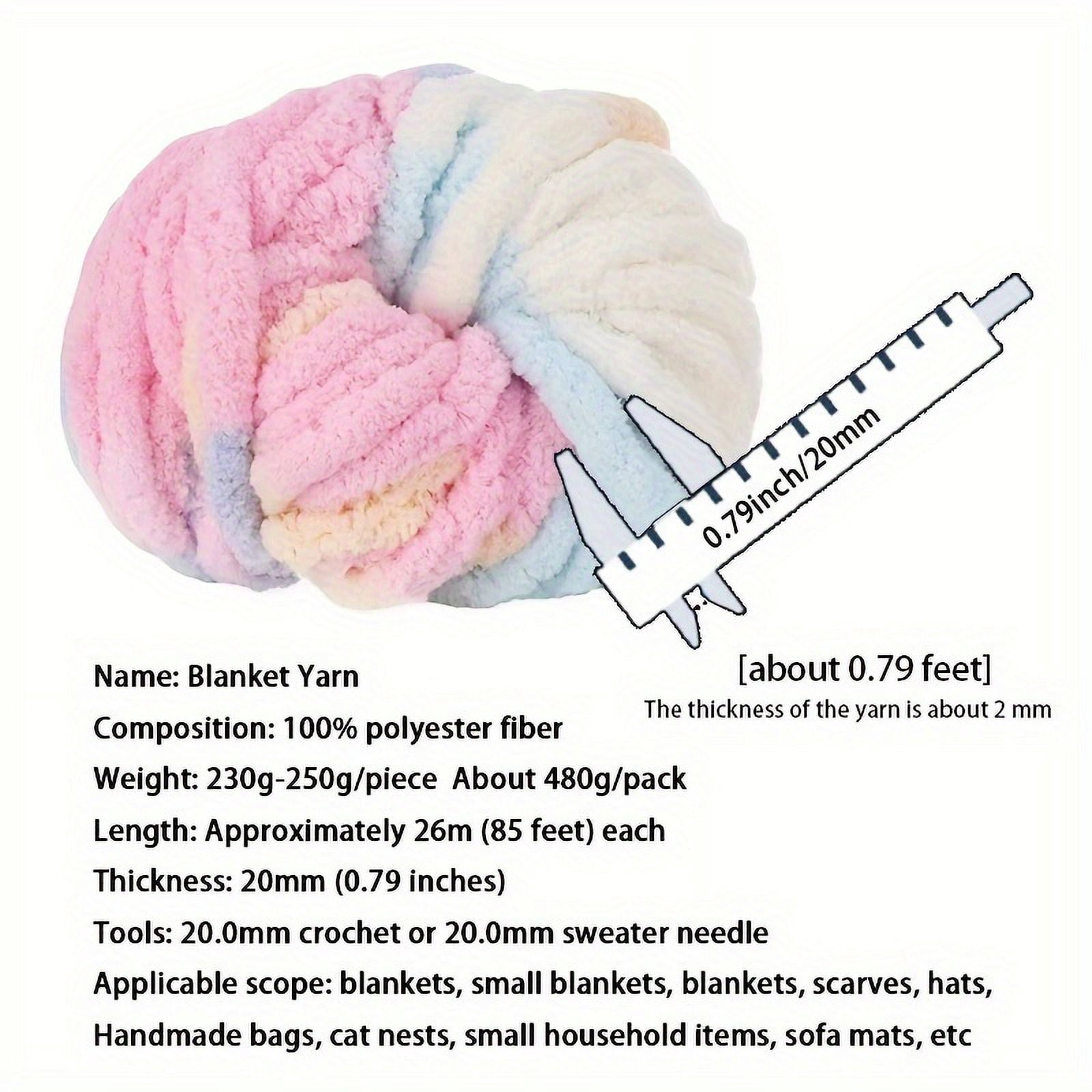 Buy 1 Get 1 Free, total of 2 Pcs Giant Super Soft Chunky Chenille Yarn - Bulky Polyester for Cozy Blankets, Home Decor Projects, and Knitting - Fluffy, Vibrant, and Easy to Work With, 250g per Piece