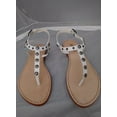 thumbnail image 4 of Schutz Shonna White Embellished T Strap Leather Flat Flip Flop Casual Sandals (Brown, 7.5), 4 of 4