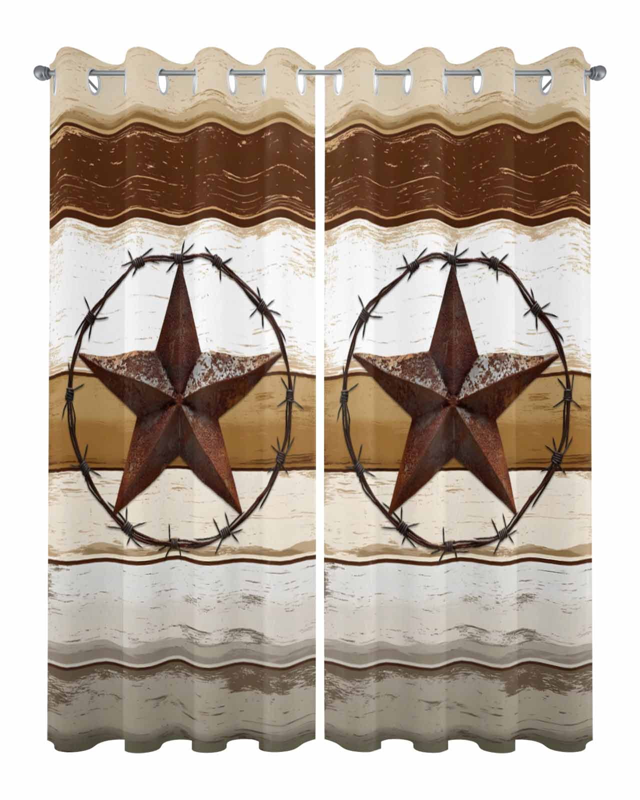 nqOlkjepod Outdoor Curtains for Patio Waterproof, Brown Beige Texas Star Outdoor Privacy Panels Grommet, Vintage Stars Wooden Blackout Outside Curtains for Porch/Cabana/Pergola 54"x108", 2 Panels