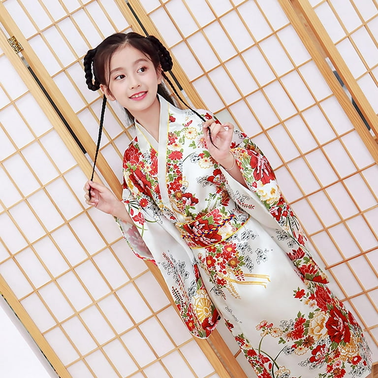 Mercatoo Girls Silky Satin Kimono Robe Japanese Traditional Dress Spa Robe Long Kimono Sleeve Straight Floral Dress Mercatoo Girls Silky Satin Kimono Robe Japanese Traditional Dress Spa Robe Long Kimono Sleeve Straight Floral Dress