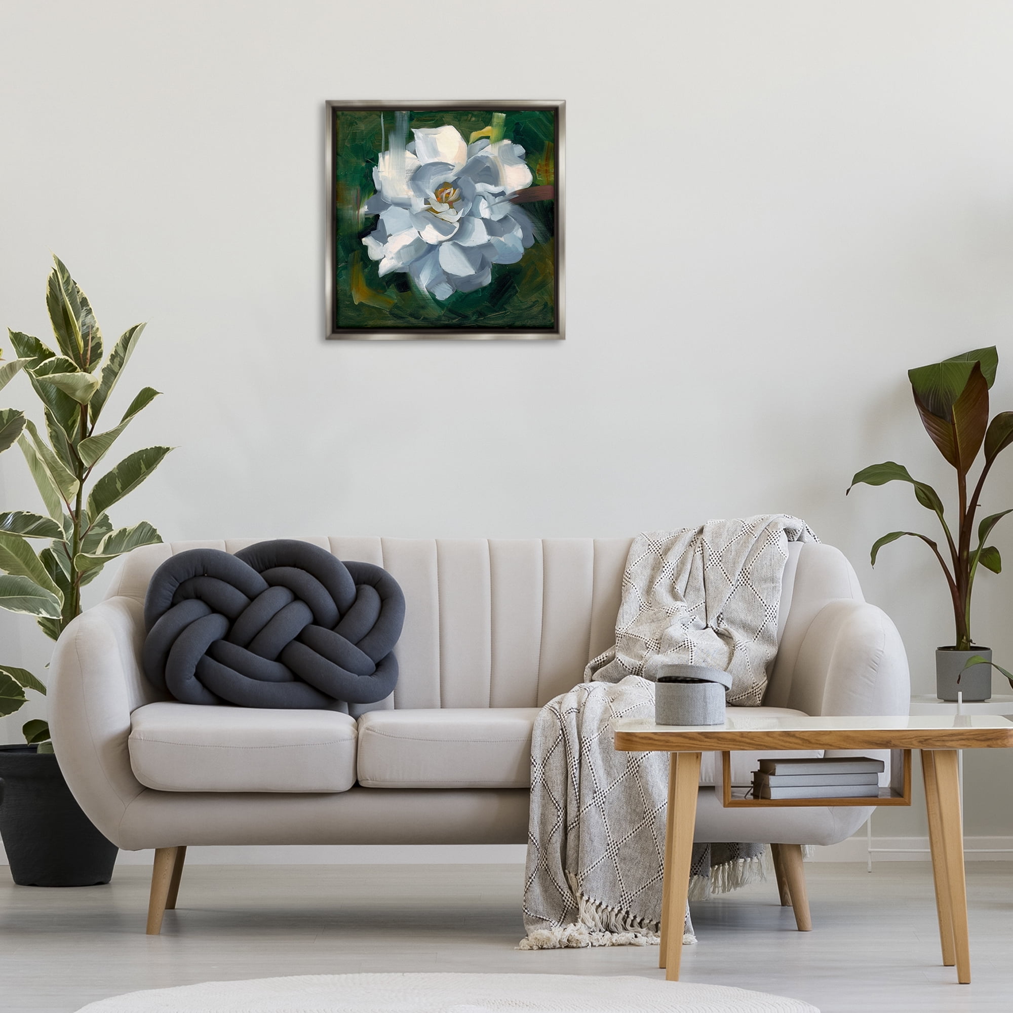 Stupell Industries Paint Streaked Flower Botanical & Floral Painting Gray Floater Framed Art Print Wall Art, 25 x 25