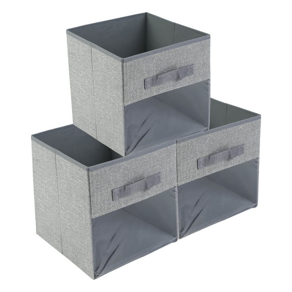 REGALWOVEN Storage Cube, Fabric Storage Bin with Handles, 3 Pack Collapsible Storage Basket for Organizing Clothes Books 10.6*10.6*11 Gray