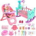 thumbnail image 1 of Juego de muñecas DeAo con cuna, silla alta móvil, accesorios de alimentación, 21 piezas, j deAO deAO, 1 of 5