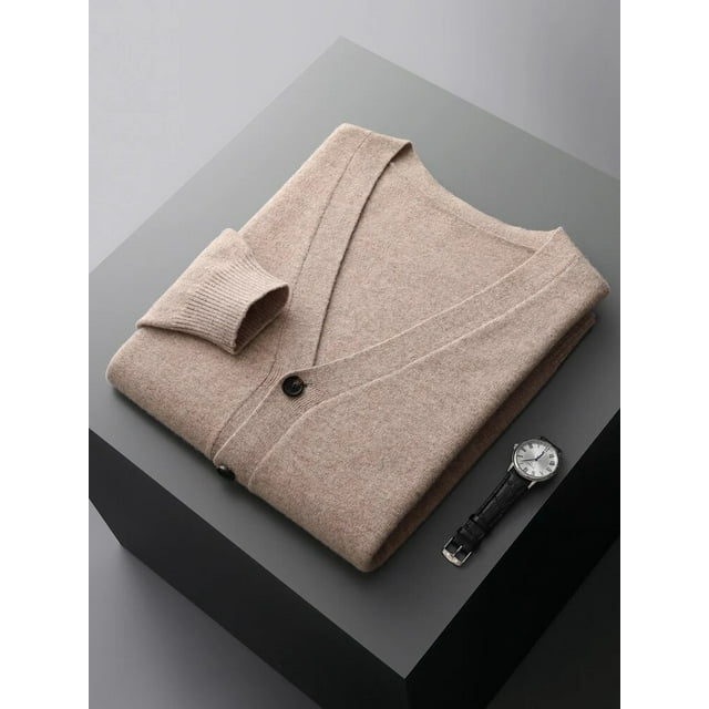 MVLYFLRT 100% Pure Merino Wool Sweater Jacket Men's V-Neck Cardigan Autumn Winter New Solid Color Top Casual Basic All-Match