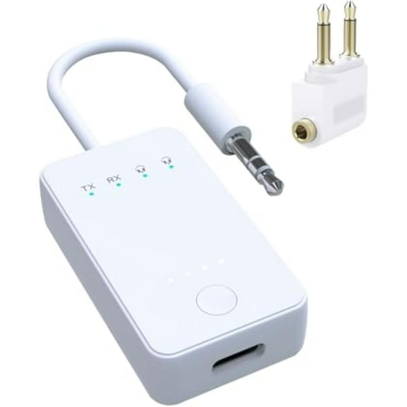 2 in 1 Bluetooth 5.3 Transmitter Receiver, Wireless Airplane Bluetooth Adapter up to 2 AirPods Wireless Headphones 3.5mm Aux Jacks