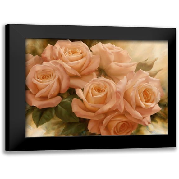 Levashov, Igor 14x12 Black Modern Framed Museum Art Print Titled - Peach Rose Splendor II
