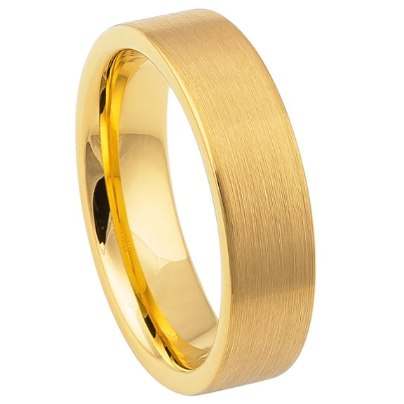 6mm Tungsten Carbide BYellow GOLD IP Plated Brushed Pipe Cut Band Wedding band Ring for Men and Ladies