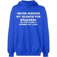 thumbnail image 2 of OXI Hoodie Sweatshirt - Never Mistake Silence, Basic Casual Hoodie for Men's and Women Fleece Hoodie Long Sleeve - Royal Blue 2X-Large, 2 of 3