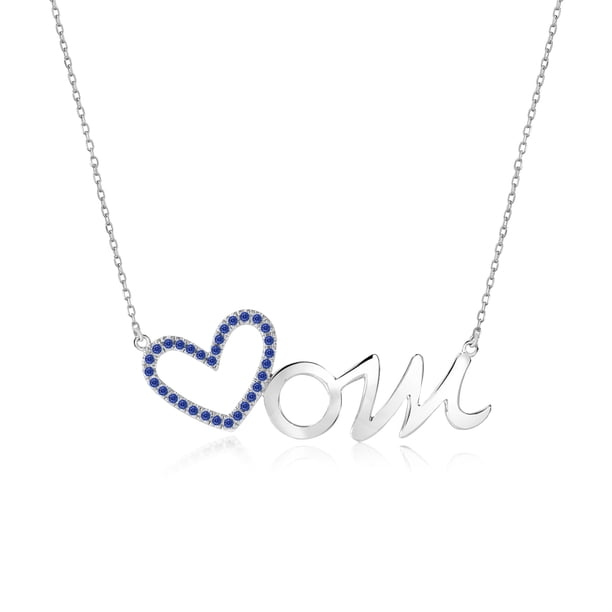 Collar con colgante de corazón abierto JeenMata con piedra Azul Oscura Decorada en Oro Blanco de 18 K sobre Plata