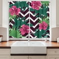 thumbnail image 2 of Ambesonne Geometric Kitchen Curtains, Flowers Leaves Zigzags, 55"x39", Dark Magenta Forest Green, 2 of 3