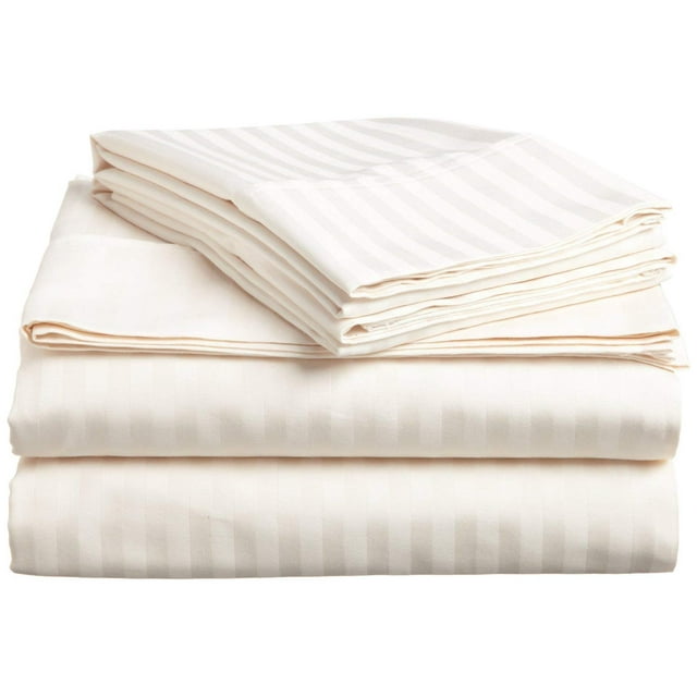 Alive Pixels Fitted Sheet Ivory Stripe 100 Percent Cotton 1-Pc Fitted Sheet with 14 Inch Pocket 200TC (Queen, Ivory)