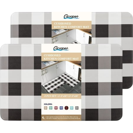 

Lumumanber Buffalo Plaid Kitchen Mat 2 PCS Cushioned Anti-Fatigue Kitchen Rug Waterproof Non-Slip Ergonomic Comfort Standing Foam Mats for Office Laundry Black&White 17.3 x27.5 +17.3 x27.5