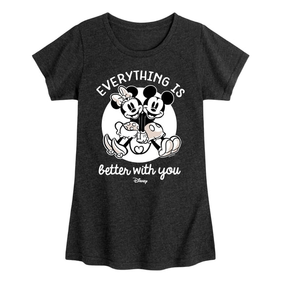 Disney - Mickey & Friends - Mickey & Minnie - Everything is Better with You - Toddler And Youth Girls Short Sleeve Graphic T-Shirt