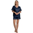 thumbnail image 3 of DAKIMOE Womens Pajama Set Silk Satin Pajamas Short Sleeve Sleepwear Matching Soft Loungewear 2 Piece Lounge Pjs Shorts Set S-XL, Navy, XL, 3 of 7