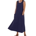 thumbnail image 4 of Gamivast Linen Dresses for Women Sleeveless Crew Neck Loose Fit Shift Midi Dress Cotton Linen Solid with Pockets Flowy Comfy Casual Daily Wear Summer Dresses, 4 of 8
