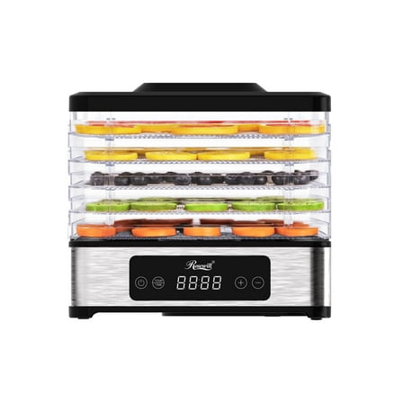 Rosewill Compact Rectangular Food Dehydrator, Brushed SS Outer housing, 5 layer trays (Entry model)