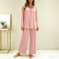 thumbnail image 5 of Tnhcen Women's Summer Lightweight Solid Color Modal Cotton Polyester Long Sleeve Long Pants Pajama Set Elastic Waist Drawstring Breathable Comfortable Loungewear, 5 of 5