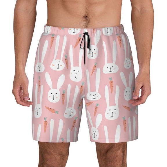 Kdxio Cute Rabbit Carrot Print Men's Swim Trunks with Compression Liner 7 Inch Inseam Quick Dry Swim Shorts