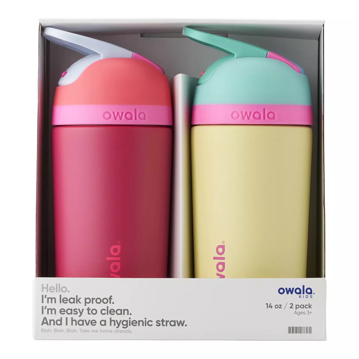 Owala Kids Flip Stainless Steel Water Bottle, 14 Ounce (2 Pack) Pink